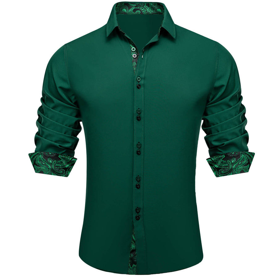 Sapphire Pine Green Solid Silk Dress Shirt shirt S   - Sophisticated Gentlemen
