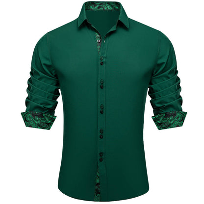 Sapphire Pine Green Solid Silk Dress Shirt shirt S   - Sophisticated Gentlemen