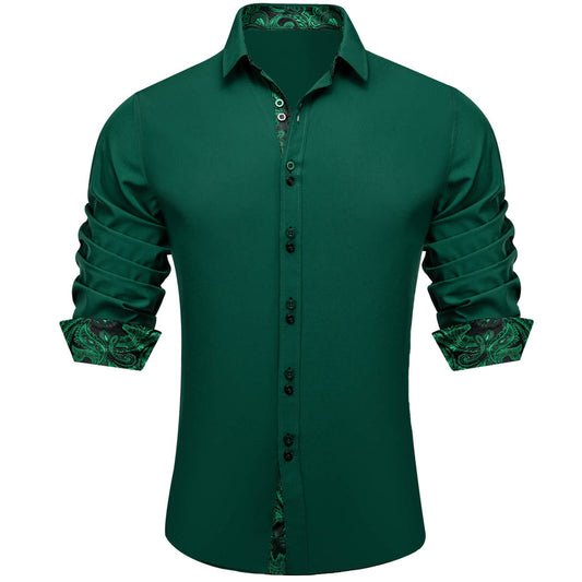 Sapphire Pine Green Solid Silk Dress Shirt shirt S   - Sophisticated Gentlemen