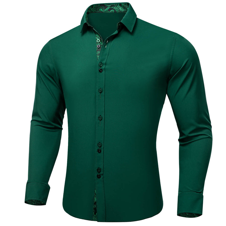 Sapphire Pine Green Solid Silk Dress Shirt shirt    - Sophisticated Gentlemen