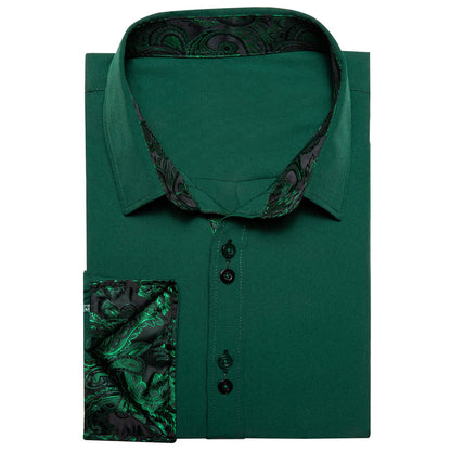 Sapphire Pine Green Solid Silk Dress Shirt shirt    - Sophisticated Gentlemen