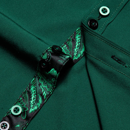 Sapphire Pine Green Solid Silk Dress Shirt shirt    - Sophisticated Gentlemen