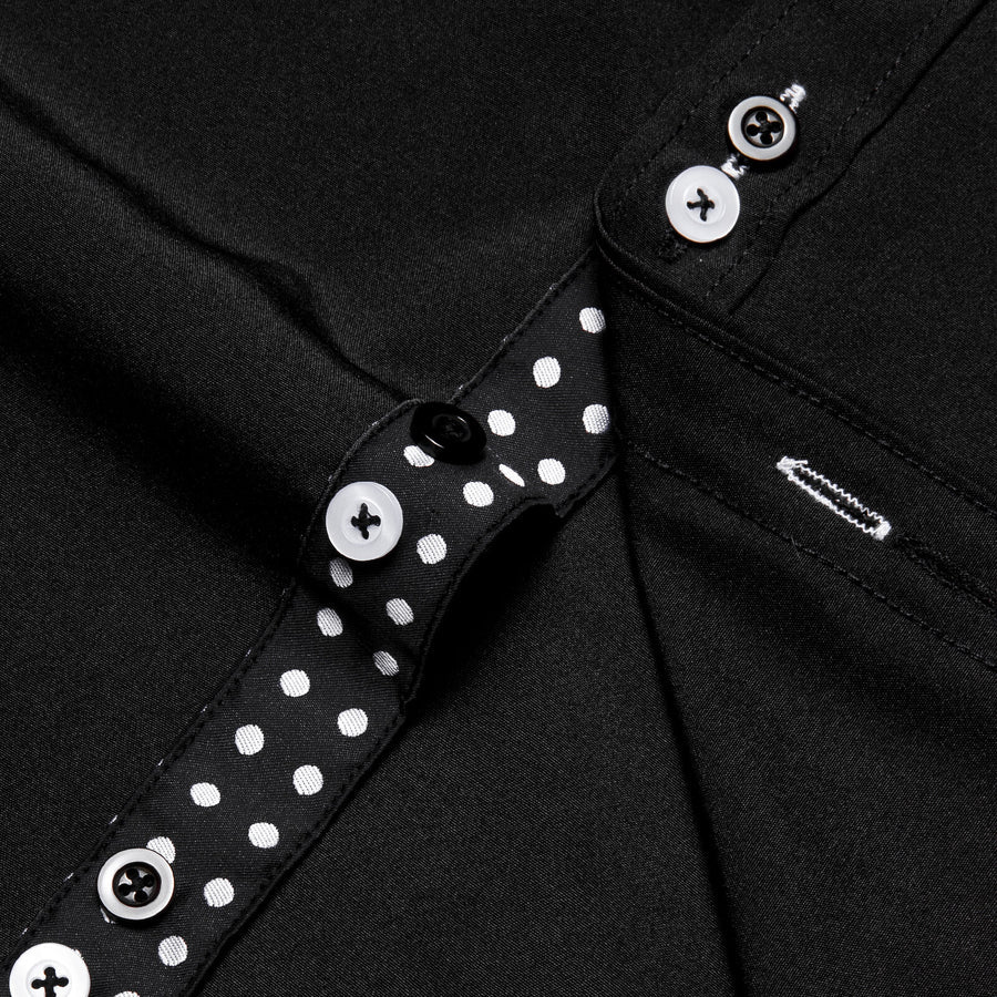 Black Solid White Polka Dots Splicing Silk Dress Shirt shirt    - Sophisticated Gentlemen