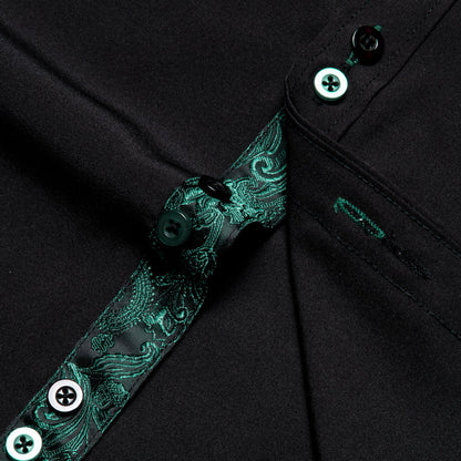 Black Solid Green Paisley Splicing Silk Dress Shirt shirt    - Sophisticated Gentlemen