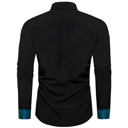 Black Green Solid Plaid Splicing Silk Dress Shirt shirt    - Sophisticated Gentlemen