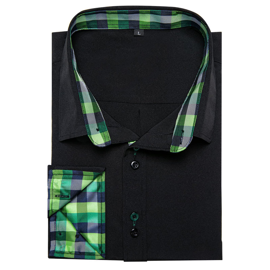 Black Green Blue Solid Plaid Splicing Silk Dress Shirt shirt    - Sophisticated Gentlemen