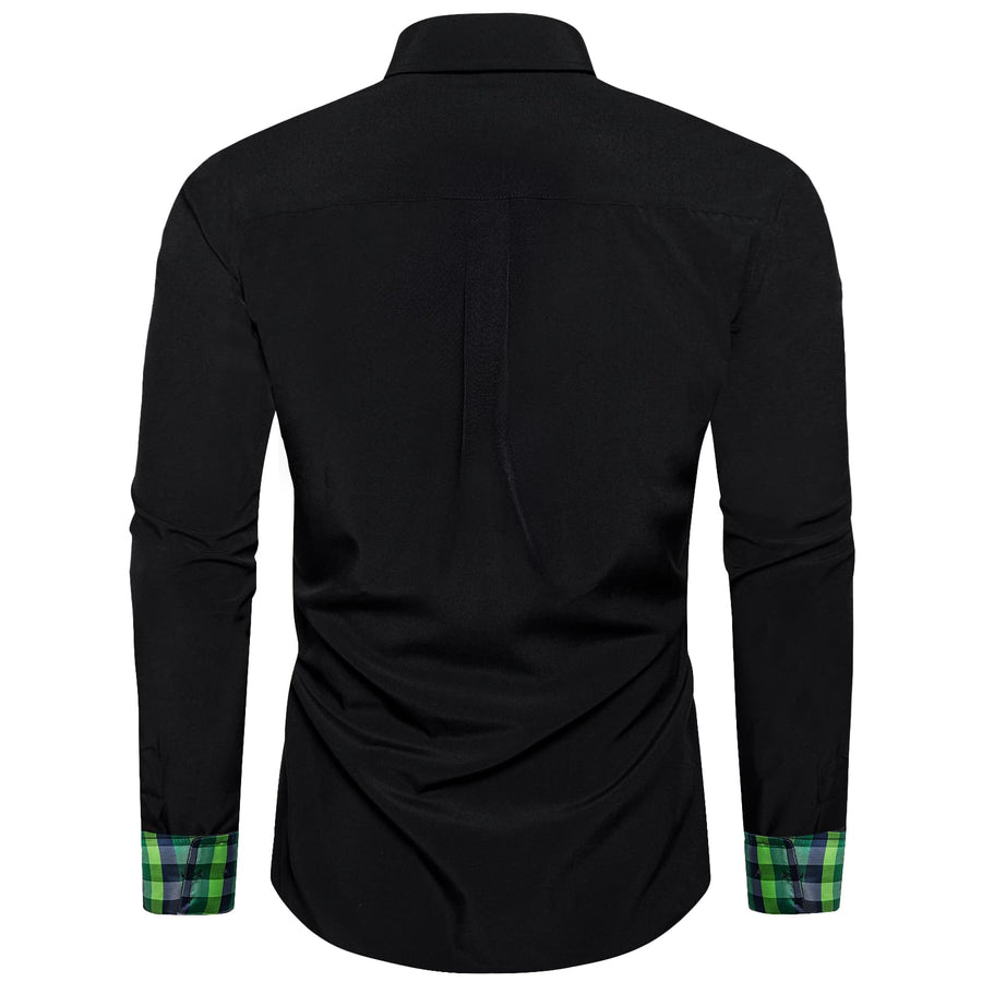 Black Green Blue Solid Plaid Splicing Silk Dress Shirt shirt    - Sophisticated Gentlemen