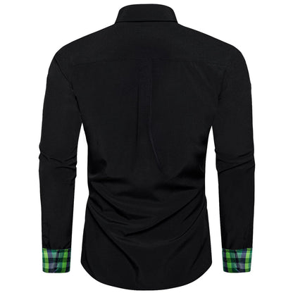 Black Green Blue Solid Plaid Splicing Silk Dress Shirt shirt    - Sophisticated Gentlemen