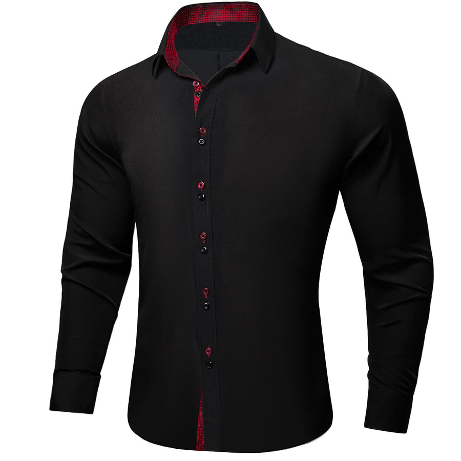 Black Red Solid Plaid Splicing Silk Dress Shirt shirt    - Sophisticated Gentlemen