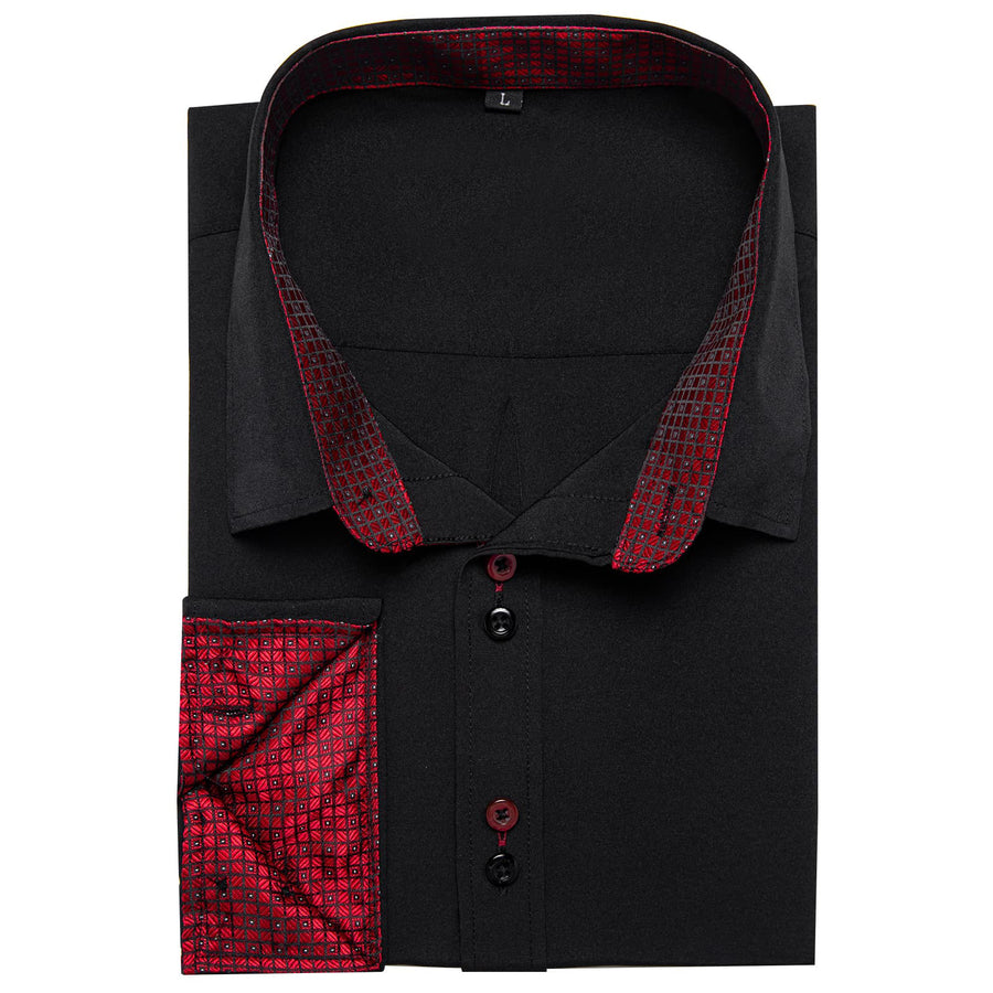 Black Red Solid Plaid Splicing Silk Dress Shirt shirt    - Sophisticated Gentlemen