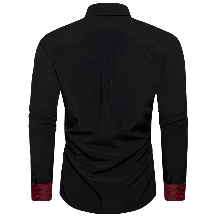 Black Red Solid Plaid Splicing Silk Dress Shirt shirt    - Sophisticated Gentlemen