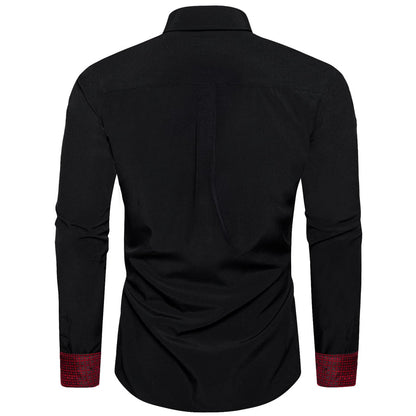 Black Red Solid Plaid Splicing Silk Dress Shirt shirt    - Sophisticated Gentlemen