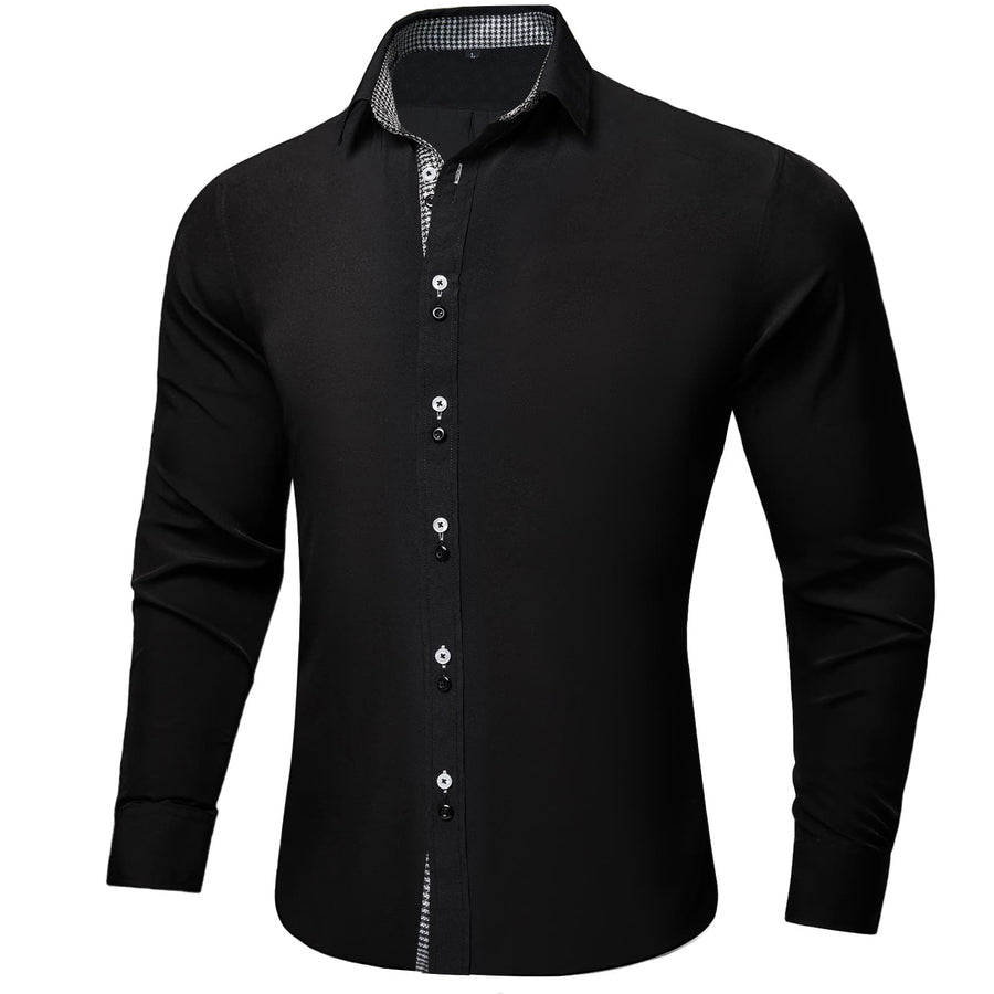 Black White Solid Plaid Splicing Dress Shirt shirt    - Sophisticated Gentlemen
