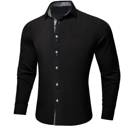 Black White Solid Plaid Splicing Dress Shirt shirt    - Sophisticated Gentlemen