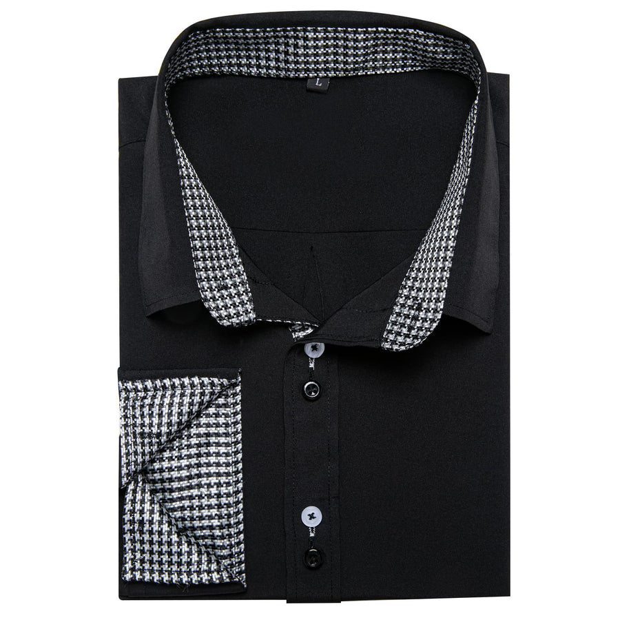 Black White Solid Plaid Splicing Dress Shirt shirt    - Sophisticated Gentlemen