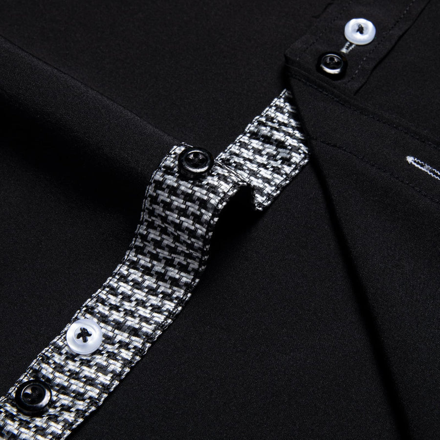 Black White Solid Plaid Splicing Dress Shirt shirt    - Sophisticated Gentlemen