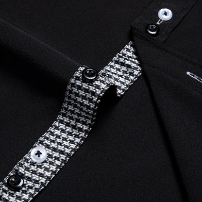 Black White Solid Plaid Splicing Dress Shirt shirt    - Sophisticated Gentlemen