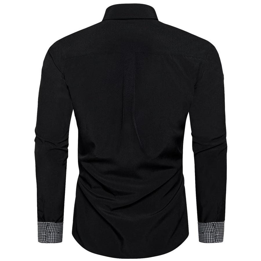 Black White Solid Plaid Splicing Dress Shirt shirt    - Sophisticated Gentlemen