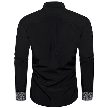 Black White Solid Plaid Splicing Dress Shirt shirt    - Sophisticated Gentlemen