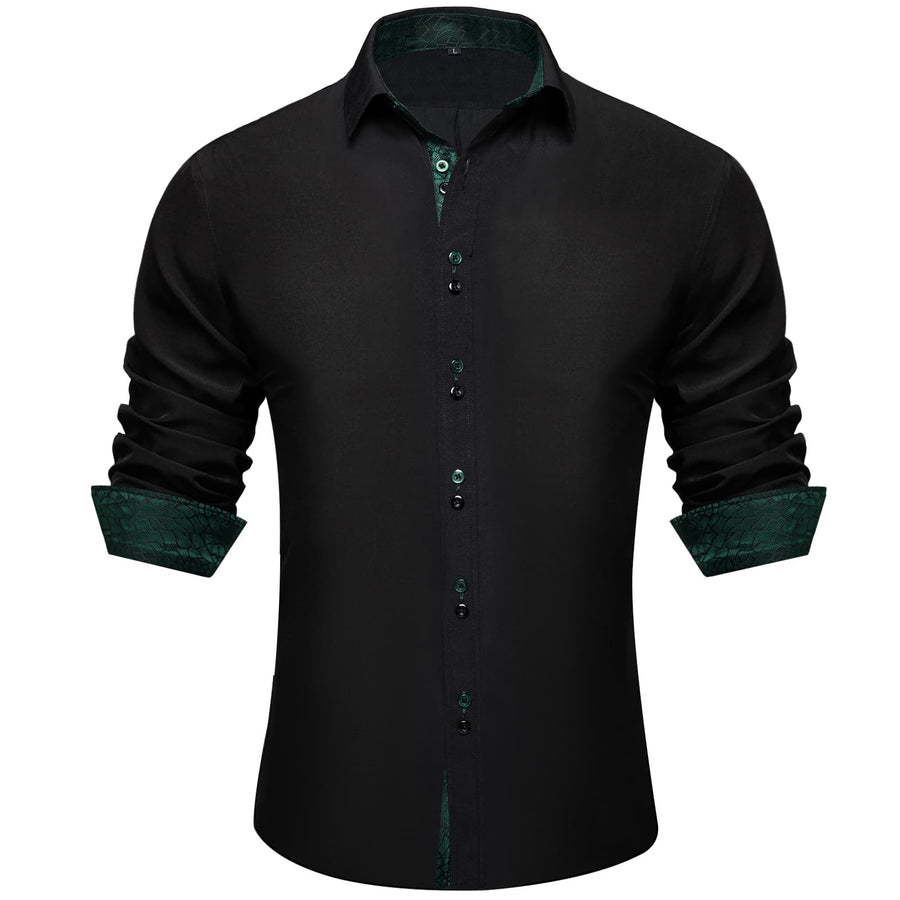 Black Green Solid Splicing Silk Dress Shirt shirt S   - Sophisticated Gentlemen