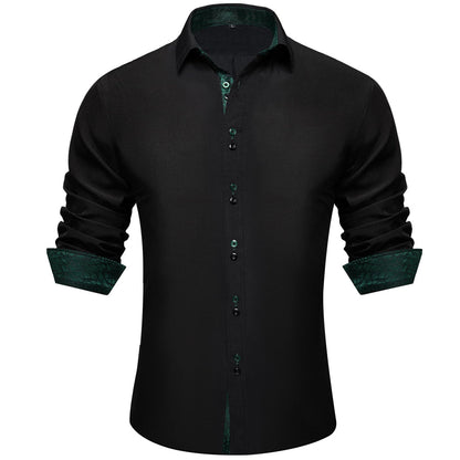 Black Green Solid Splicing Silk Dress Shirt shirt S   - Sophisticated Gentlemen
