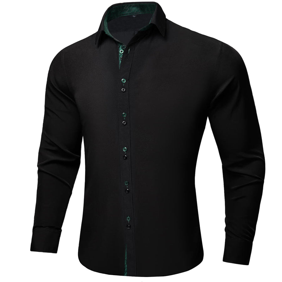 Black Green Solid Splicing Silk Dress Shirt shirt    - Sophisticated Gentlemen