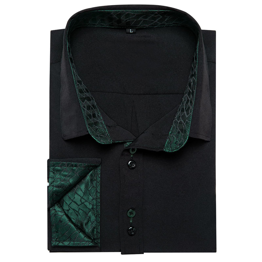 Black Green Solid Splicing Silk Dress Shirt shirt    - Sophisticated Gentlemen