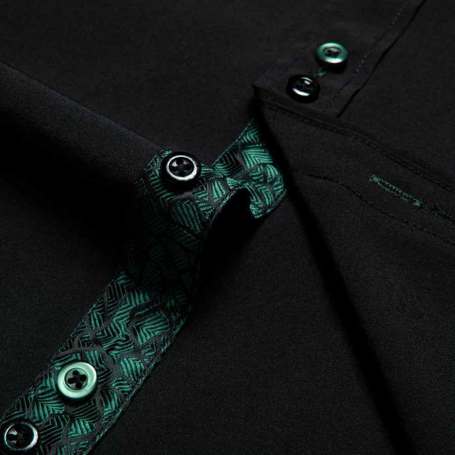 Black Green Solid Splicing Silk Dress Shirt shirt    - Sophisticated Gentlemen