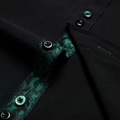 Black Green Solid Splicing Silk Dress Shirt shirt    - Sophisticated Gentlemen