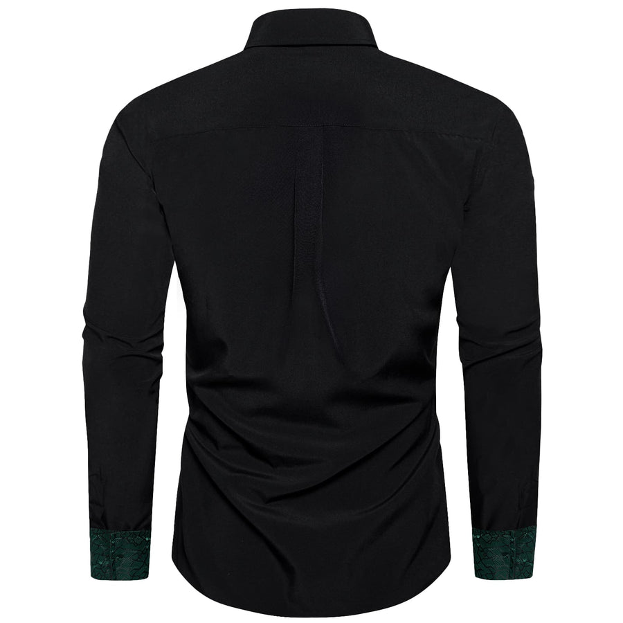 Black Green Solid Splicing Silk Dress Shirt shirt    - Sophisticated Gentlemen