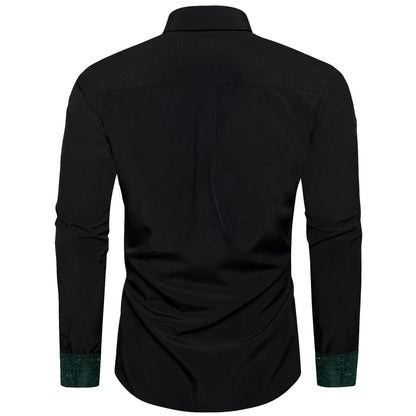 Black Green Solid Splicing Silk Dress Shirt shirt    - Sophisticated Gentlemen