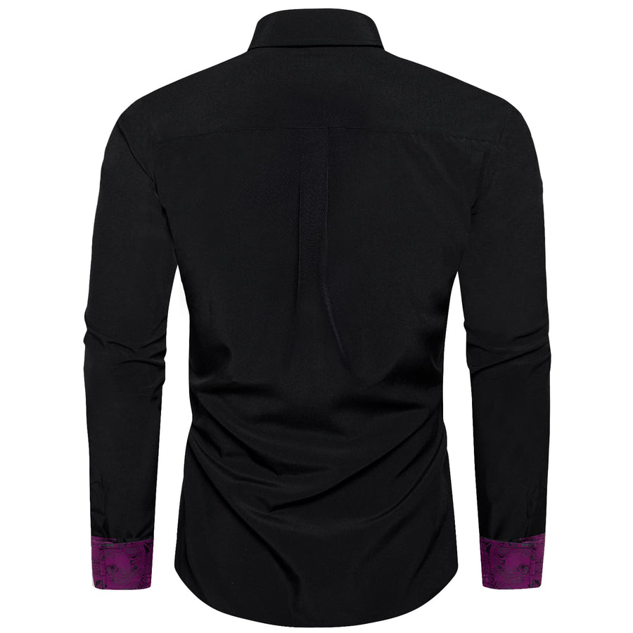 Black Purple Solid Splicing Silk Dress Shirt shirt    - Sophisticated Gentlemen