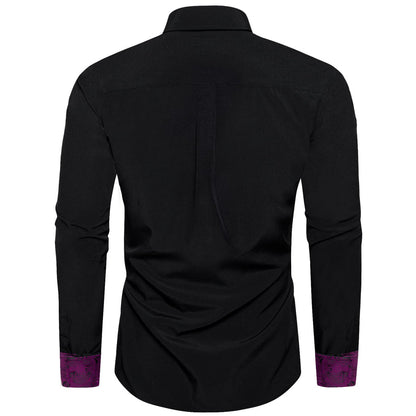 Black Purple Solid Splicing Silk Dress Shirt shirt    - Sophisticated Gentlemen