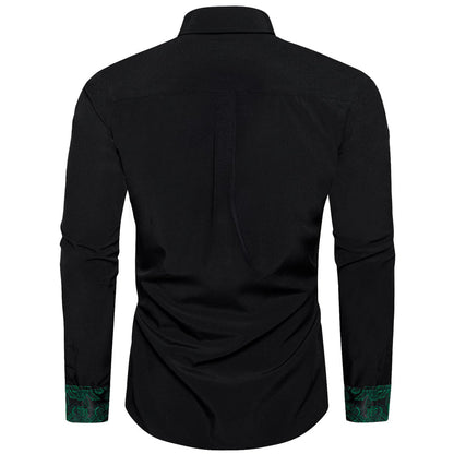 Black Green Solid Paisley Splicing Silk Dress Shirt shirt    - Sophisticated Gentlemen