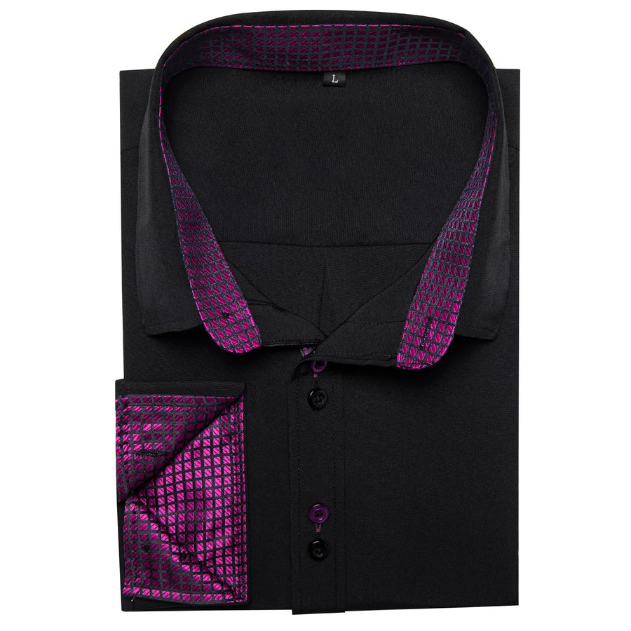 Black Purple Solid Plaid Splicing Silk Dress Shirt shirt    - Sophisticated Gentlemen