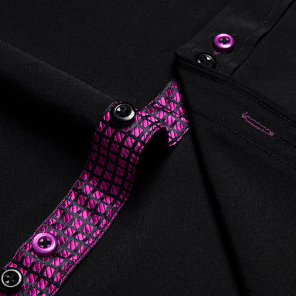 Black Purple Solid Plaid Splicing Silk Dress Shirt shirt    - Sophisticated Gentlemen