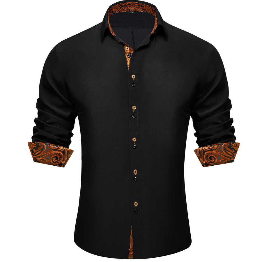 Black Orange Solid Splicing Silk Dress Shirt shirt S   - Sophisticated Gentlemen