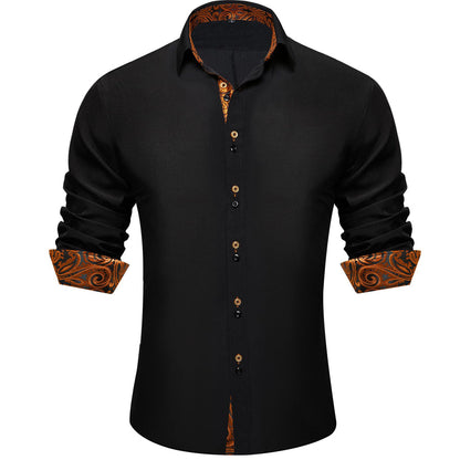 Black Orange Solid Splicing Silk Dress Shirt shirt S   - Sophisticated Gentlemen