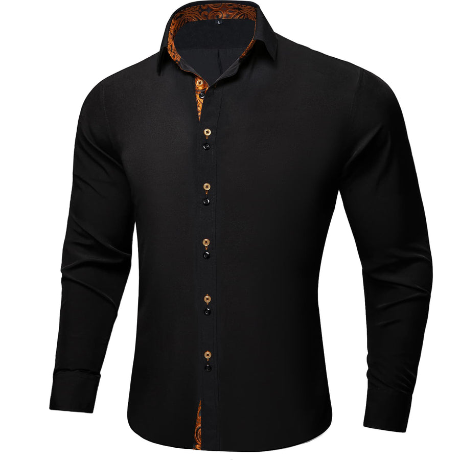 Black Orange Solid Splicing Silk Dress Shirt shirt    - Sophisticated Gentlemen