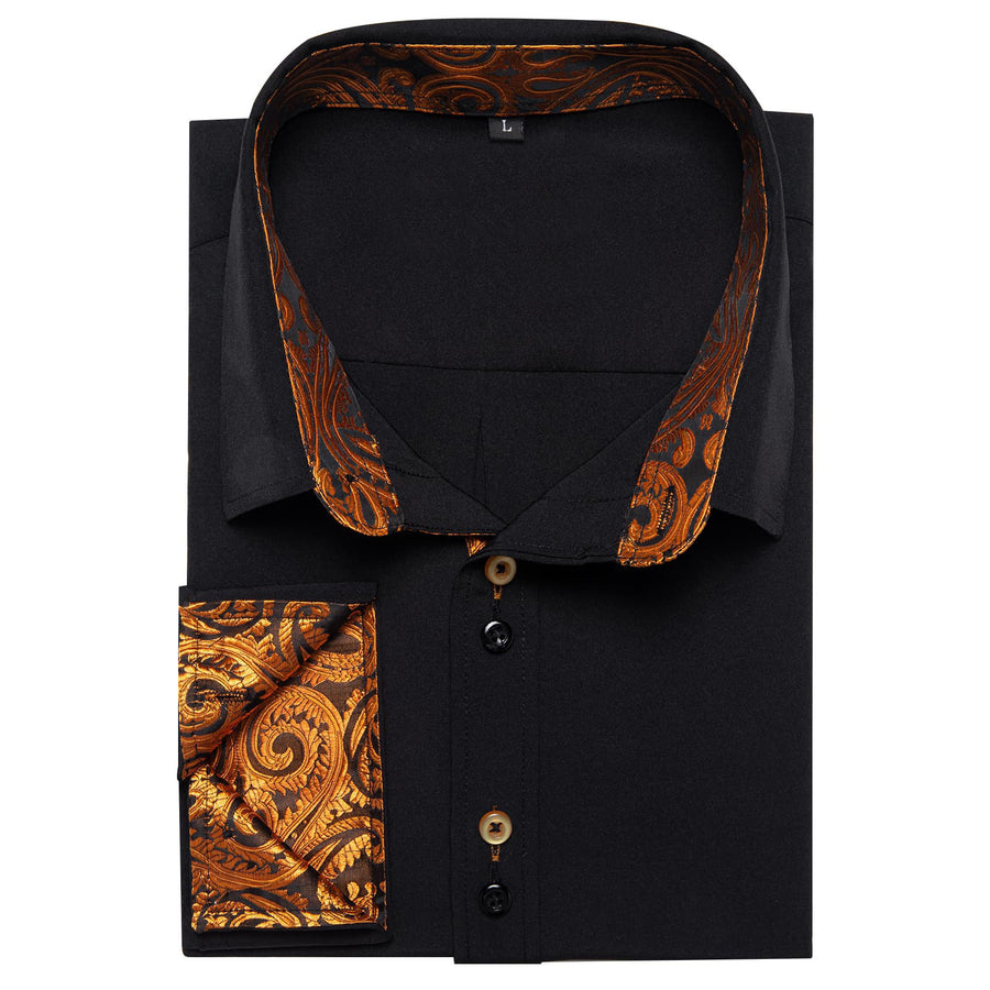 Black Orange Solid Splicing Silk Dress Shirt shirt    - Sophisticated Gentlemen