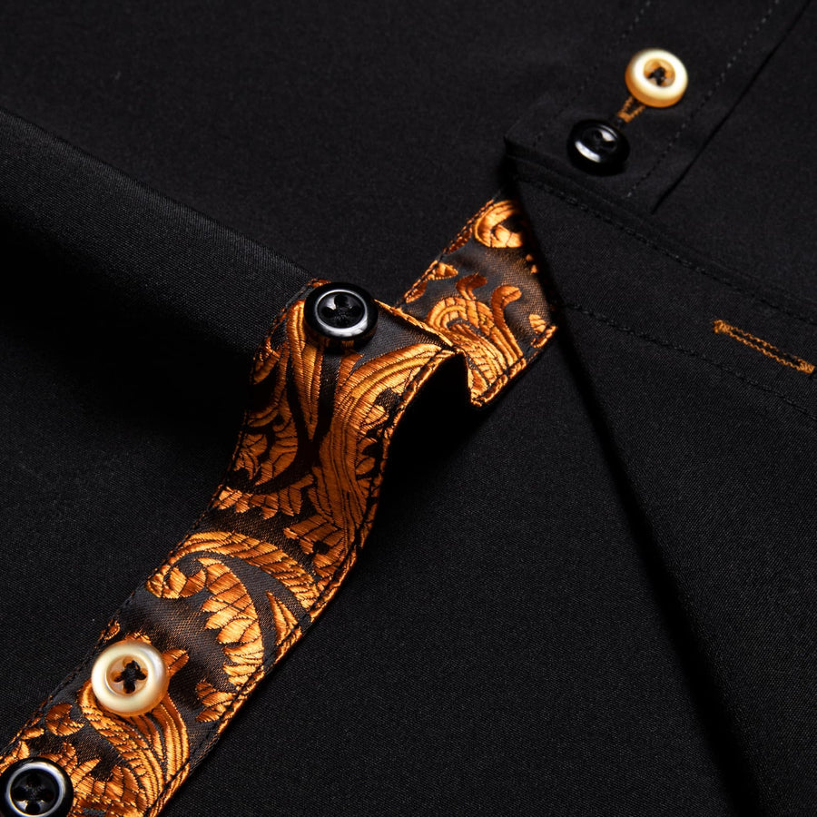 Black Orange Solid Splicing Silk Dress Shirt shirt    - Sophisticated Gentlemen