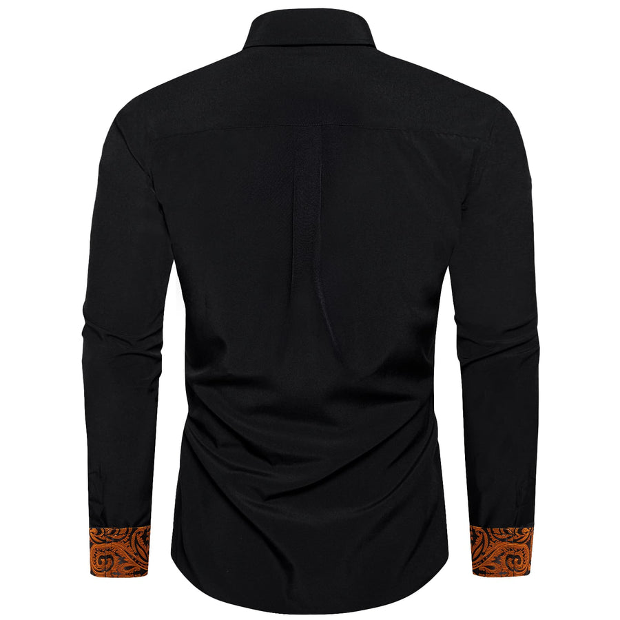 Black Orange Solid Splicing Silk Dress Shirt shirt    - Sophisticated Gentlemen