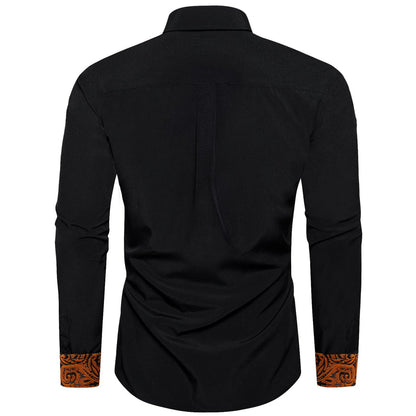 Black Orange Solid Splicing Silk Dress Shirt shirt    - Sophisticated Gentlemen