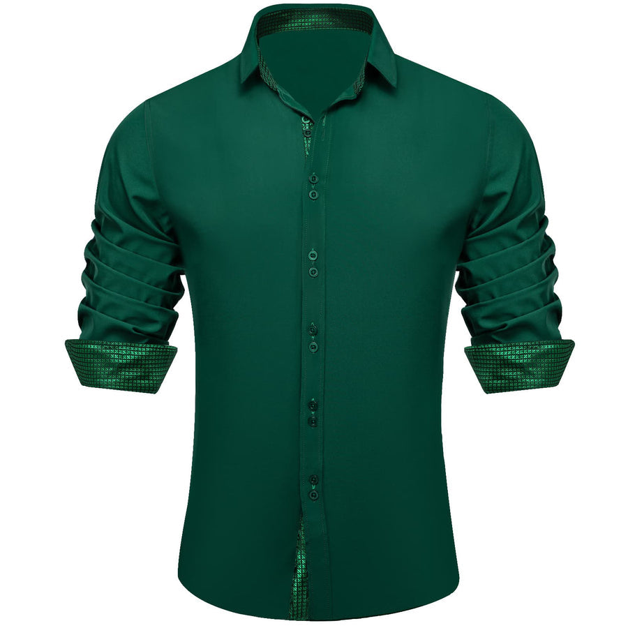 Sea Green Solid Splicing Silk Dress Shirt shirt S   - Sophisticated Gentlemen