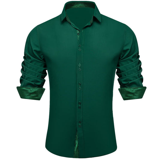 Sea Green Solid Splicing Silk Dress Shirt shirt S   - Sophisticated Gentlemen
