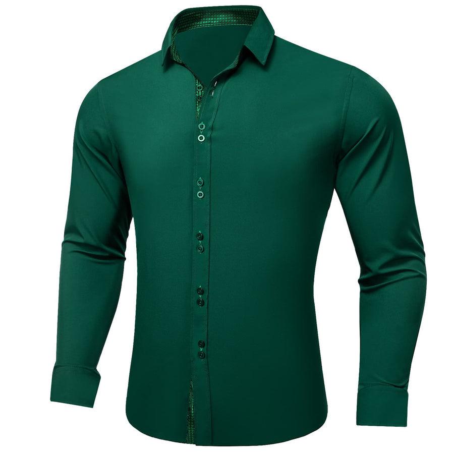 Sea Green Solid Splicing Silk Dress Shirt shirt    - Sophisticated Gentlemen