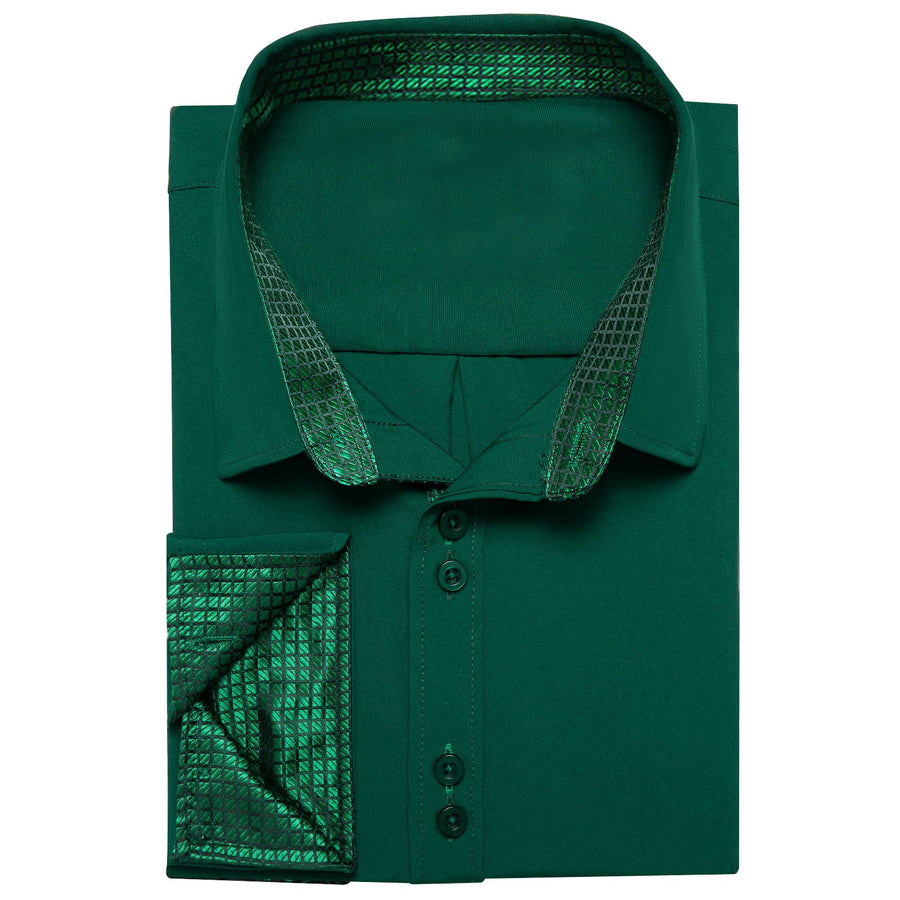 Sea Green Solid Splicing Silk Dress Shirt shirt    - Sophisticated Gentlemen