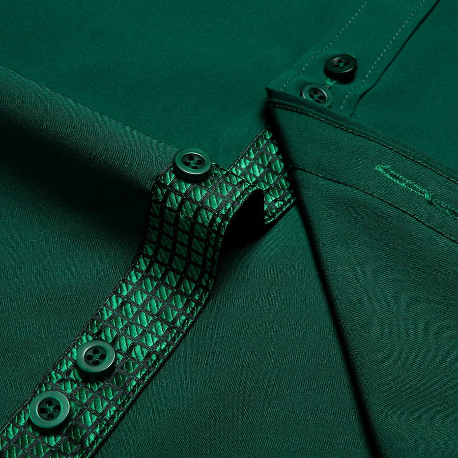 Sea Green Solid Splicing Silk Dress Shirt shirt    - Sophisticated Gentlemen