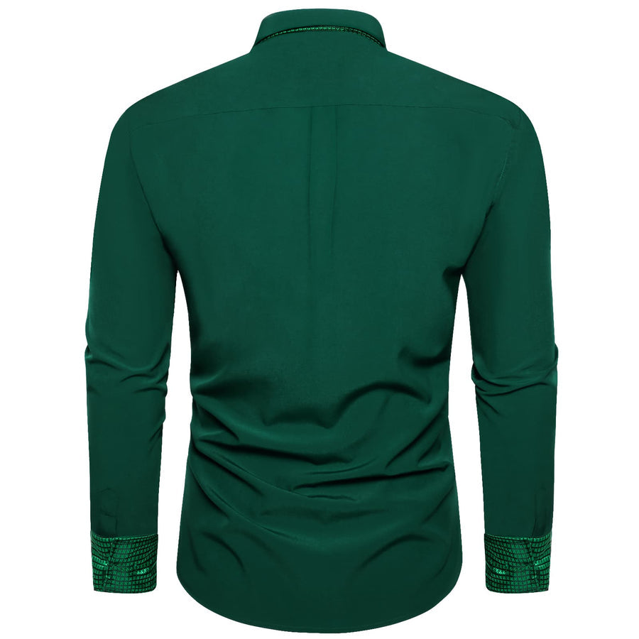 Sea Green Solid Splicing Silk Dress Shirt shirt    - Sophisticated Gentlemen