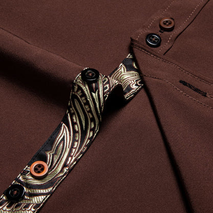 Brown Solid Splicing Silk Dress Shirt shirt    - Sophisticated Gentlemen